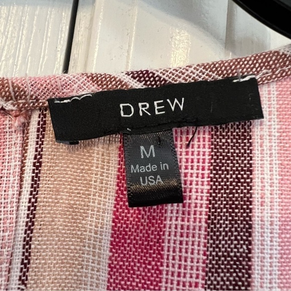 Drew Striped Linen Blend Sleeveless Cropped Jumpsuit Pockets No Drawstring Sz M - Picture 6 of 9